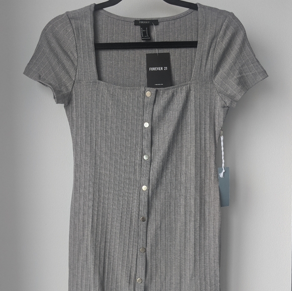 Grey Ribbed Mini Dress - Picture 2 of 2